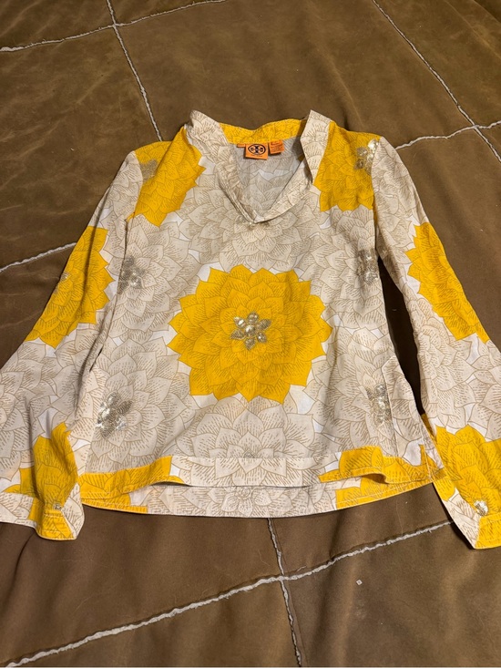 Tory Burch Tops - Tory Burch Yellow Floral V-Neck Blouse
